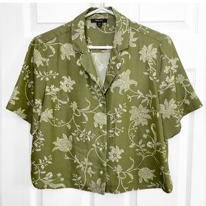 RW&CO. Olive Green Floral Cropped Shirt